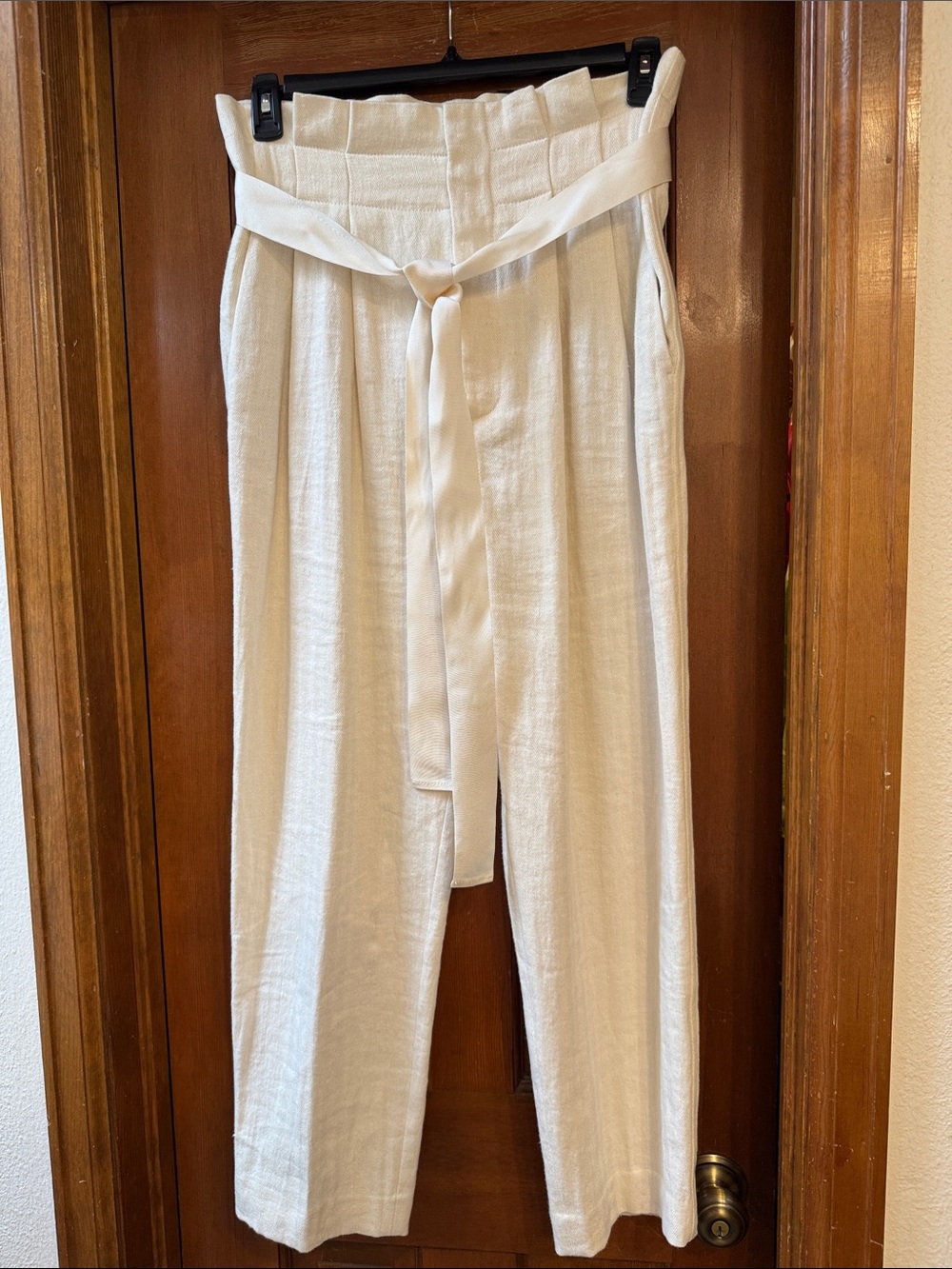 Brunello Cucinelli High-Waist Paperbag Wide-Leg Pants in Cream Size 8
